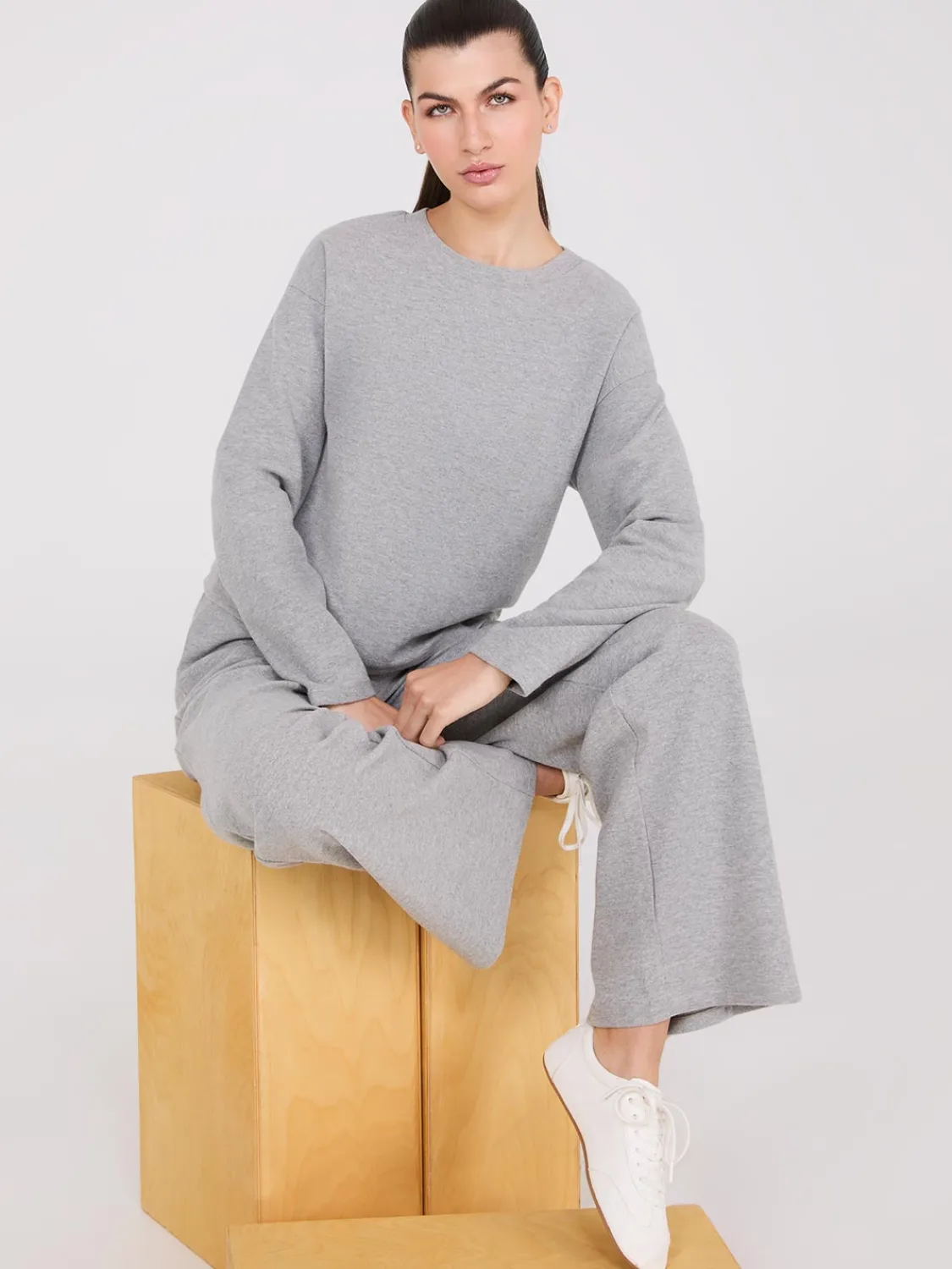 Suzy Shier Lounge & Pjs|Long Sleeve>Melange Brushed Ribbed Loose Sweatshirt