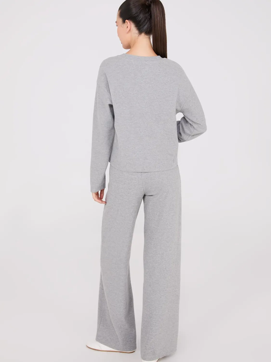 Suzy Shier Lounge & Pjs|Long Sleeve>Melange Brushed Ribbed Loose Sweatshirt