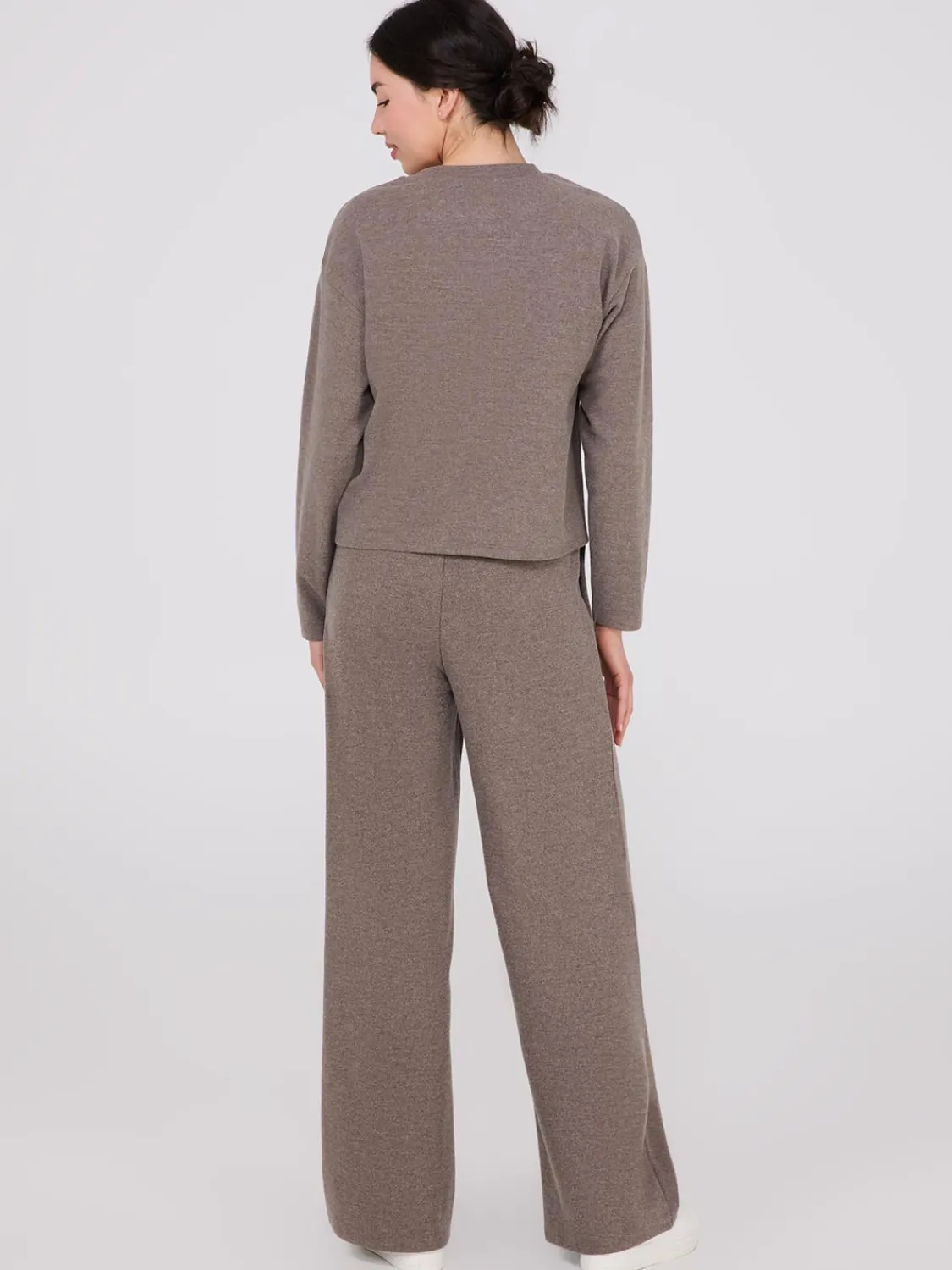 Suzy Shier Lounge & Pjs|Long Sleeve>Melange Brushed Ribbed Loose Sweatshirt