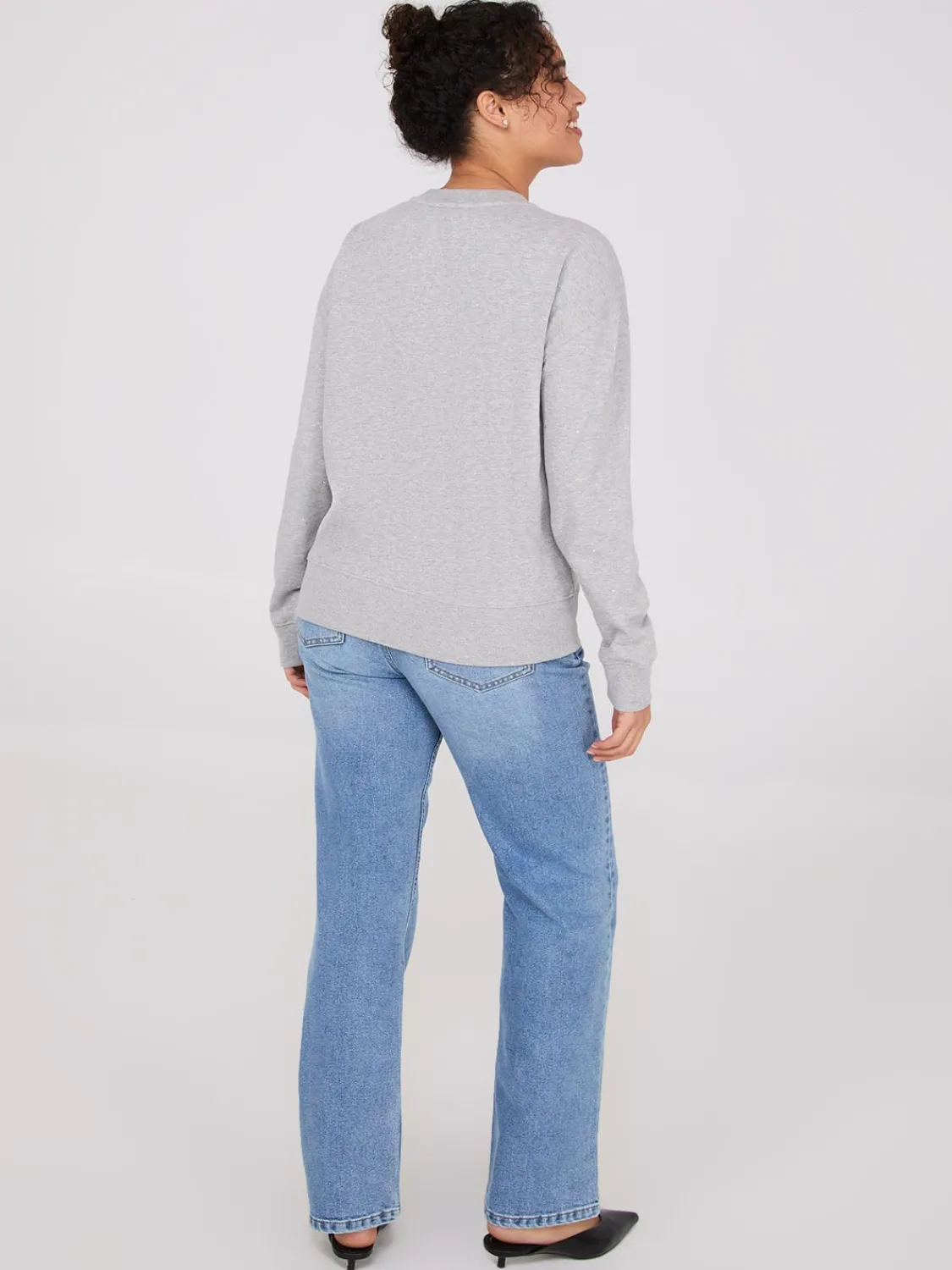 Suzy Shier Lounge & Pjs|Long Sleeve>Melange Fleece Rhinestone Sweatshirt