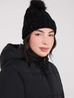 Suzy Shier Hats & Scarves & Gloves>Metallic Beanie With Faux Fur Pom Pom