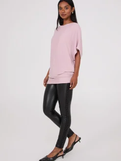Suzy Shier Short Sleeve>Metallic Boat Neck Dolman Sleeve Top