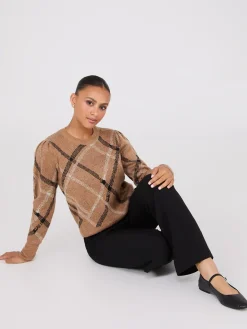 Suzy Shier Long Sleeve|Sweaters & Cardigans>Metallic Jacquard Crew Neck Sweater