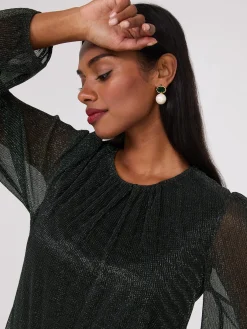 Suzy Shier Long Sleeve|Fashion Tops>Metallic Plisse Mesh Top