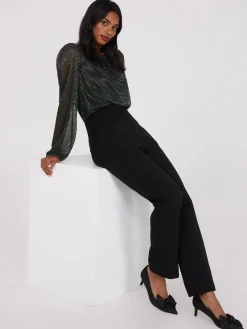 Suzy Shier Long Sleeve|Fashion Tops>Metallic Plisse Mesh Top