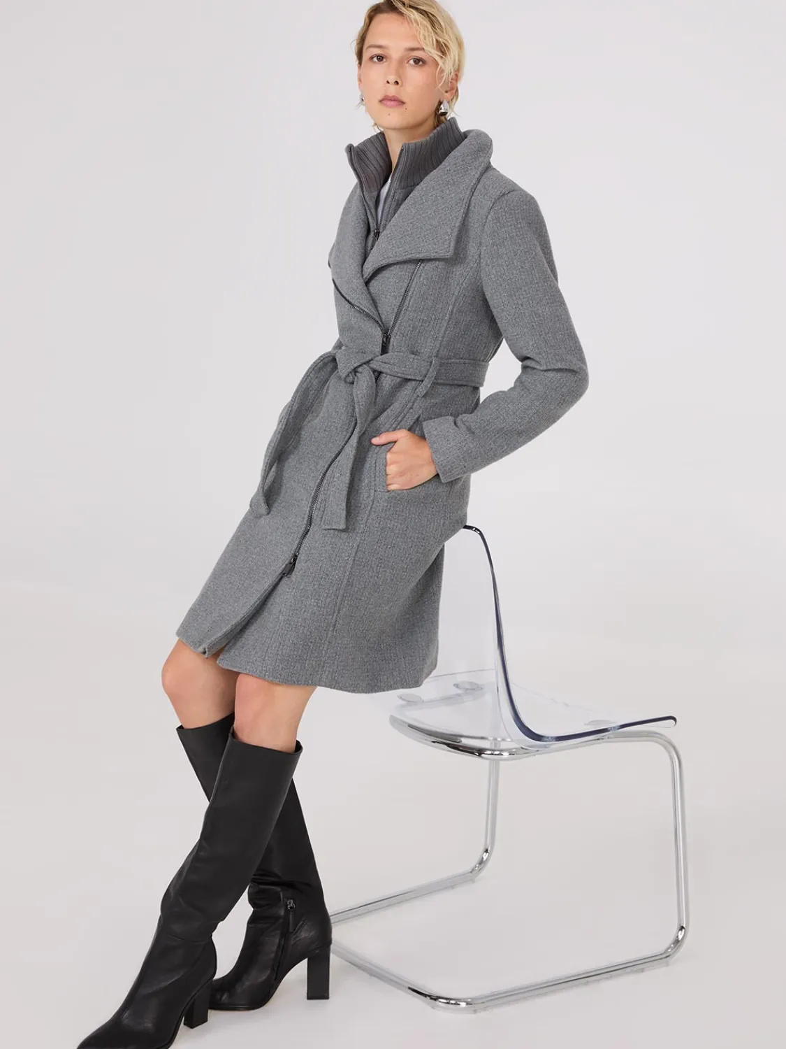 Suzy Shier Coats|Coats>Mid-Length Wrap Coat