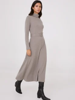 Suzy Shier Casual Dresses|Midi & Maxi>Mock Neck Belted Melange Midi Dress