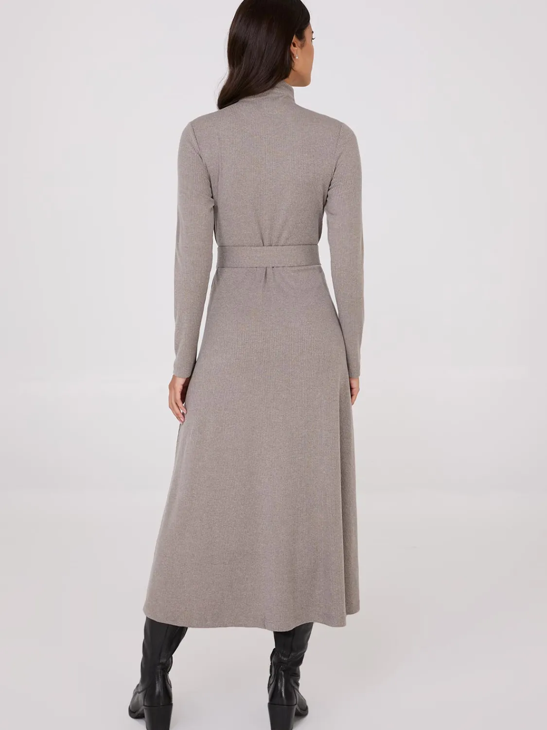 Suzy Shier Casual Dresses|Midi & Maxi>Mock Neck Belted Melange Midi Dress