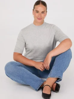 Suzy Shier Short Sleeve|Sweaters & Cardigans>Mock Neck Elbow Sleeve Top