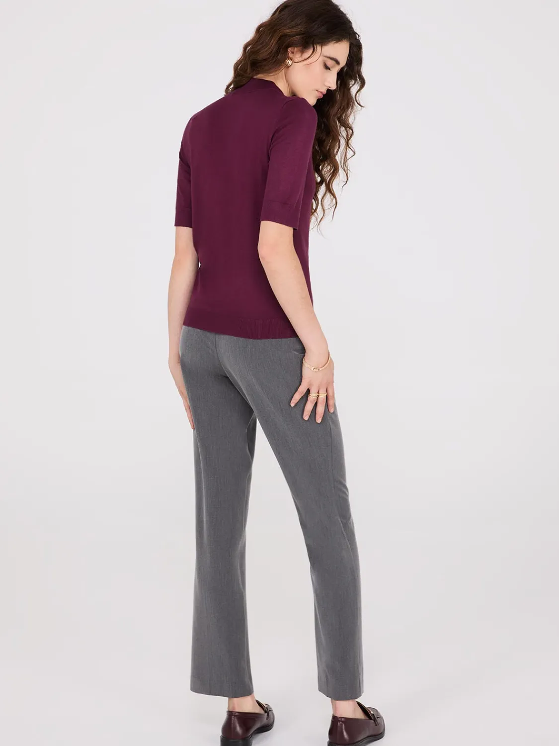 Suzy Shier Short Sleeve|Sweaters & Cardigans>Mock Neck Elbow Sleeve Top