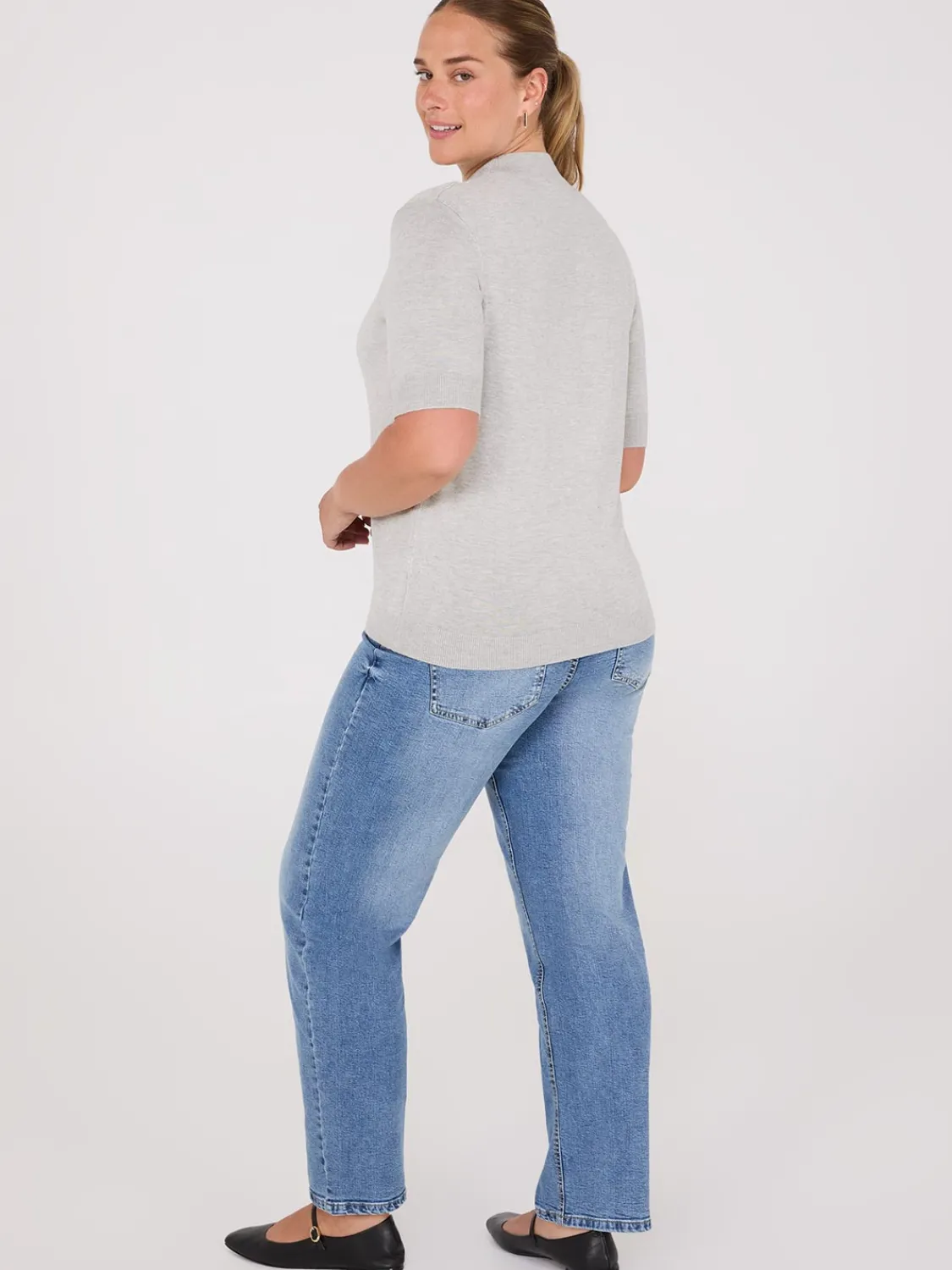 Suzy Shier Short Sleeve|Sweaters & Cardigans>Mock Neck Elbow Sleeve Top