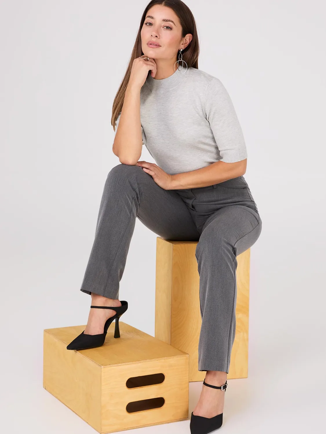 Suzy Shier Short Sleeve|Sweaters & Cardigans>Mock Neck Elbow Sleeve Top