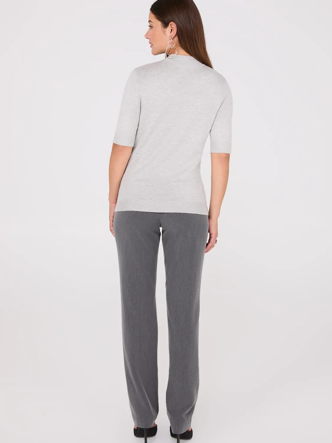 Suzy Shier Short Sleeve|Sweaters & Cardigans>Mock Neck Elbow Sleeve Top