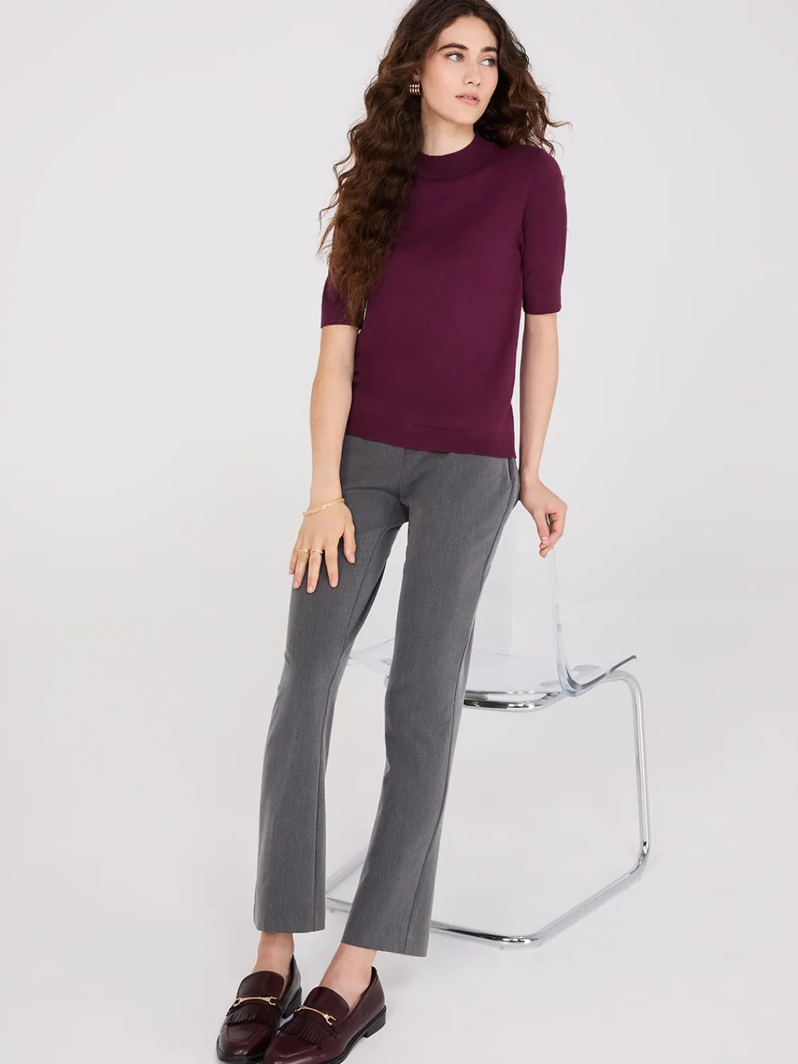 Suzy Shier Short Sleeve|Sweaters & Cardigans>Mock Neck Elbow Sleeve Top