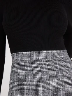 Suzy Shier Mini|Work Dresses>Mock Neck Plaid A-Line 2-Fer Mini Dress