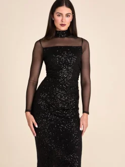 Suzy Shier Evening Gowns - Le Château>Mock Neck Sequin Column Gown