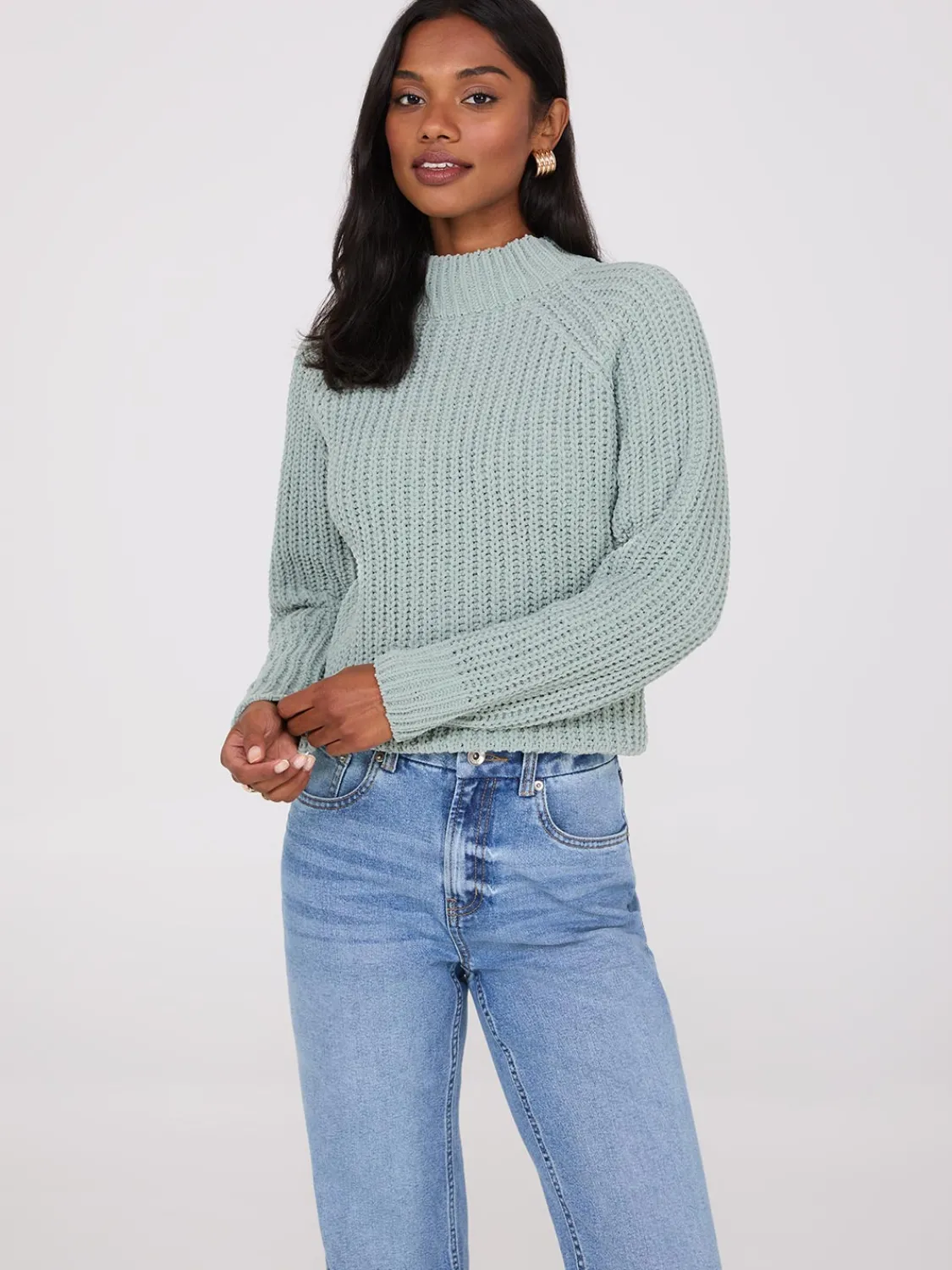 Suzy Shier Long Sleeve|Sweaters & Cardigans>Mock Neck Shaker Stitch Chenille Sweater