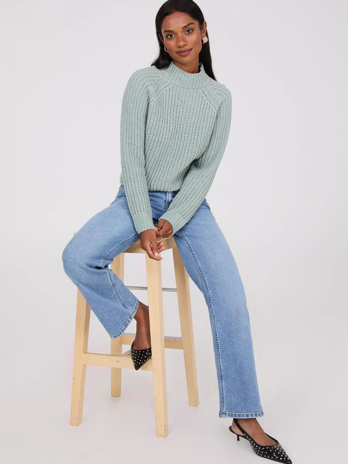 Suzy Shier Long Sleeve|Sweaters & Cardigans>Mock Neck Shaker Stitch Chenille Sweater