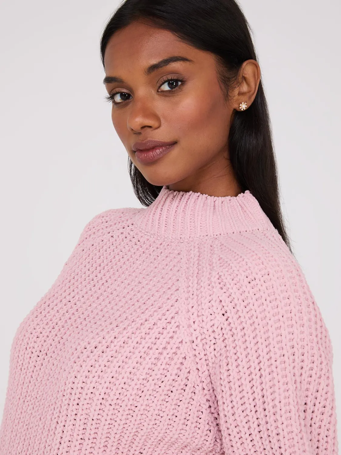 Suzy Shier Long Sleeve|Sweaters & Cardigans>Mock Neck Shaker Stitch Chenille Sweater