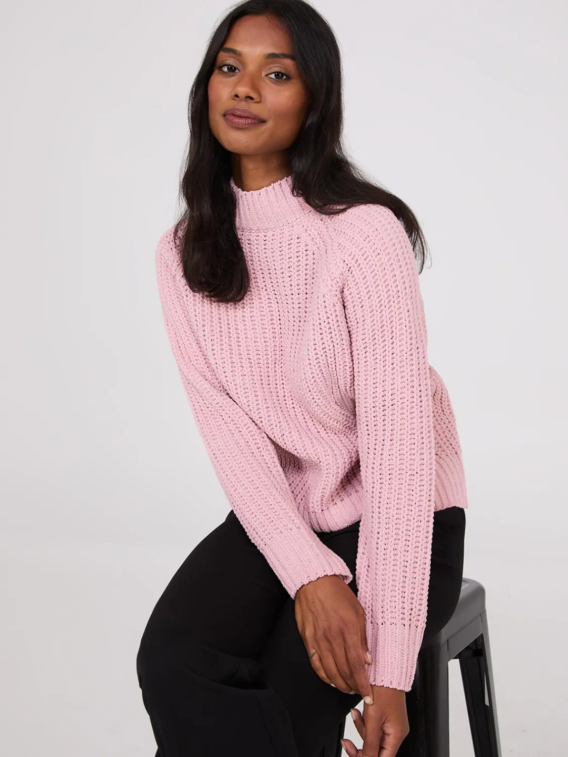 Suzy Shier Long Sleeve|Sweaters & Cardigans>Mock Neck Shaker Stitch Chenille Sweater