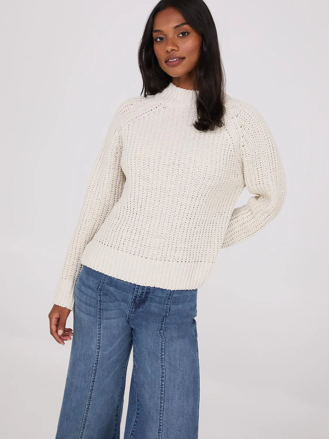 Suzy Shier Long Sleeve|Sweaters & Cardigans>Mock Neck Shaker Stitch Chenille Sweater
