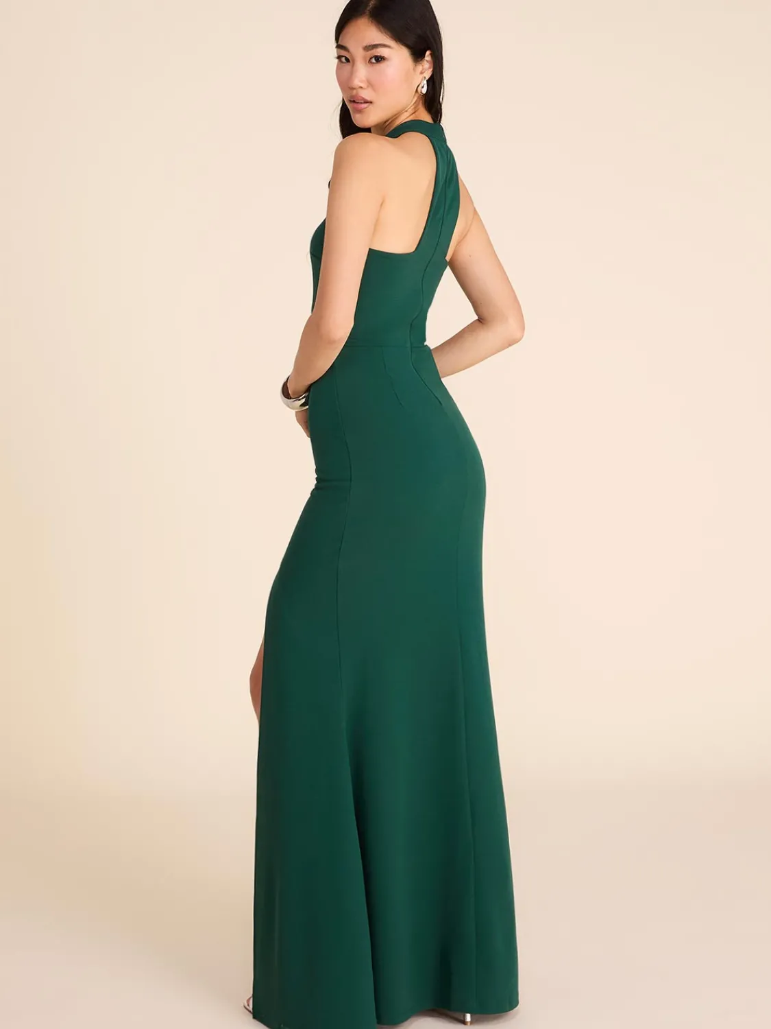 Suzy Shier Evening Gowns - Le Château>Mock Neck Sleeveless Gown With Front Slit