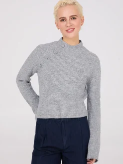 Suzy Shier Long Sleeve|Sweaters & Cardigans>Mock Neck Sweater With Button Details