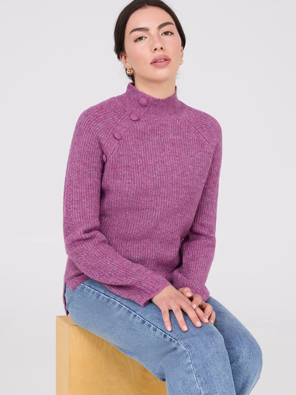Suzy Shier Long Sleeve|Sweaters & Cardigans>Mock Neck Sweater With Button Details