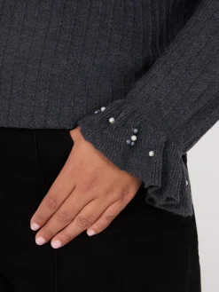 Suzy Shier Long Sleeve|Sweaters & Cardigans>Mock Neck Sweater With Pearl Details