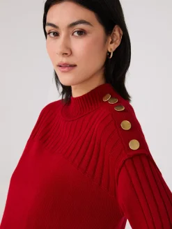 Suzy Shier Long Sleeve|Sweaters & Cardigans>Mock Neck Tunic Sweater With Button Details