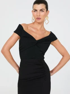 Suzy Shier Tops|Short Sleeve>Off-The-Shoulder Twist-Front Top