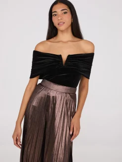 Suzy Shier Sleeveless|Fashion Tops>Off-The-Shoulder Velvet Top
