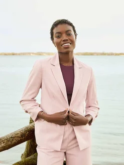 Suzy Shier Suiting|Blazers & Vests>One-Button Ruched 3/4 Sleeve Blazer