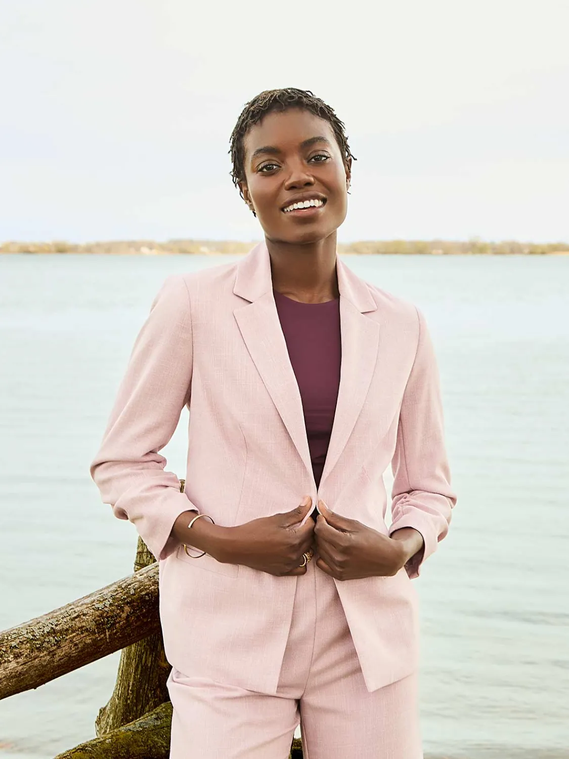 Suzy Shier Suiting|Blazers & Vests>One-Button Ruched 3/4 Sleeve Blazer