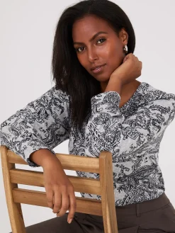 Suzy Shier Long Sleeve>Paisley Print Balloon Sleeve Top