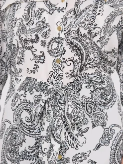 Suzy Shier Tops|Long Sleeve>Paisley Print Chiffon Belted Tunic Blouse