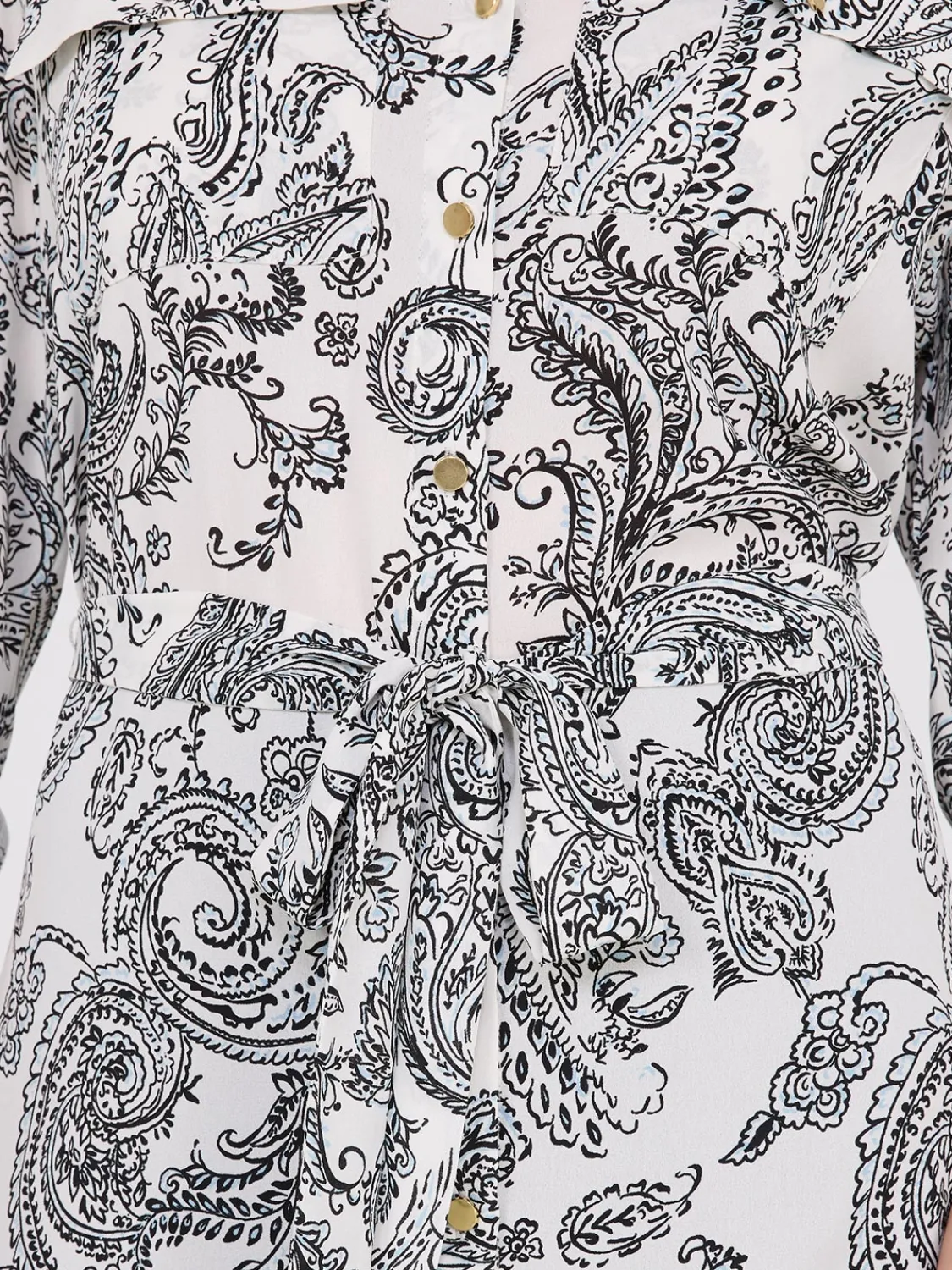Suzy Shier Tops|Long Sleeve>Paisley Print Chiffon Belted Tunic Blouse