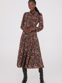 Suzy Shier Casual Dresses|Work Dresses>Paisley Print Chiffon Maxi Shirt Dress