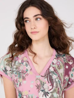 Suzy Shier Short Sleeve>Paisley Print Short Dolman Sleeve Top