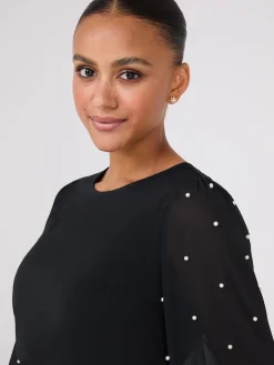 Suzy Shier Tops|Long Sleeve>Pearl Chiffon 3/4 Sleeve Top