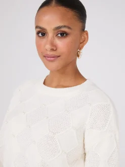 Suzy Shier Long Sleeve|Sweaters & Cardigans>Pearl Embellished Diamond Cable Sweater