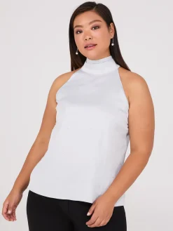 Suzy Shier Tops|Sleeveless>Pearl Halter Mock Neck Top
