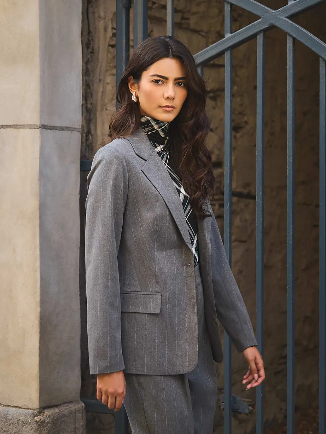 Suzy Shier Suiting|Blazers & Vests>Pinstripe 1-Button Blazer