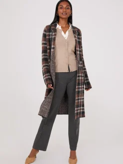 Suzy Shier Long Sleeve|Sweaters & Cardigans>Plaid Jacquard Notch Collar One-Button Duster