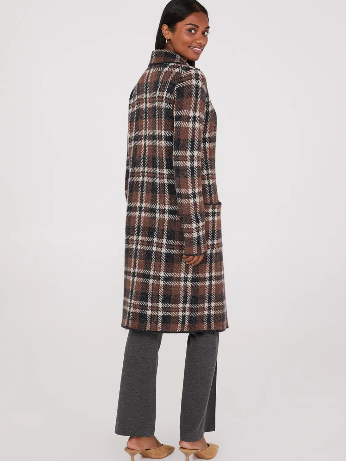 Suzy Shier Long Sleeve|Sweaters & Cardigans>Plaid Jacquard Notch Collar One-Button Duster