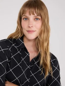 Suzy Shier Tops|Long Sleeve>Plaid Long Sleeve Button-Front Blouse
