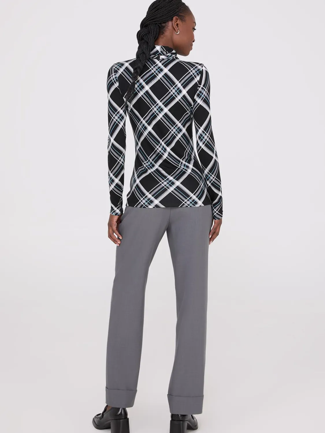 Suzy Shier Suzy Everyday|Long Sleeve>Plaid Long Sleeve Turtleneck Top