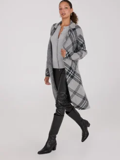 Suzy Shier Long Sleeve|Sweaters & Cardigans>Plaid Notch Collar One-Button Duster
