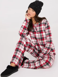 Suzy Shier Lounge & Pjs>Plaid Print Henley Pajama Set