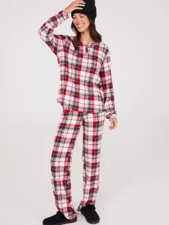 Suzy Shier Lounge & Pjs>Plaid Print Henley Pajama Set